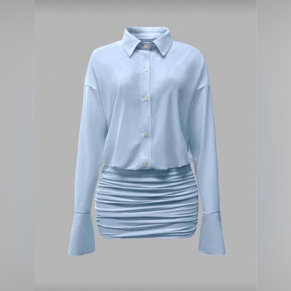 Light Blue Ruched Mini Dress - Picture 3 of 4